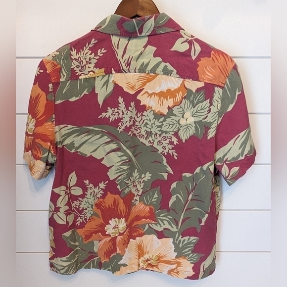 Vintage Tommy Bahama Floral Silk Hawaiian Shirt Women's Small Red - Picture 2 of 7